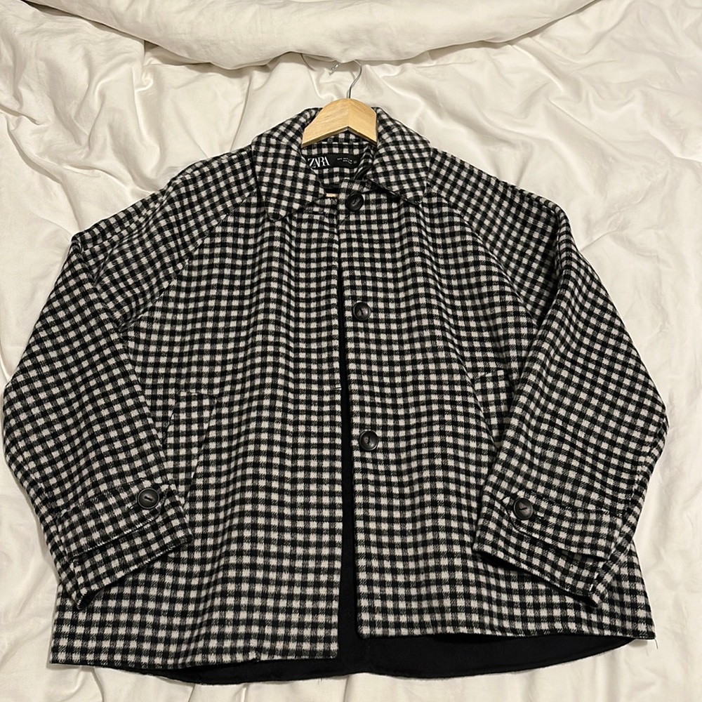 Zara jacket check print wool jacket size s